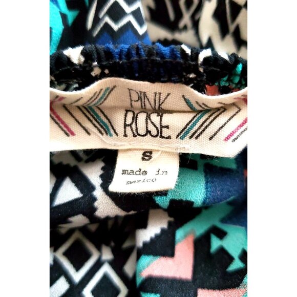 Pink Rose Sm Aztec Sleeveless Cami Blouse Button Chest Elastic Waist Peplum Top - Picture 7 of 9